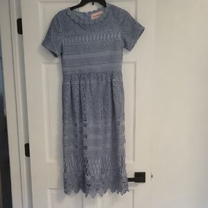 JessaKae Blue Midi Dress with Peter Pan Collar